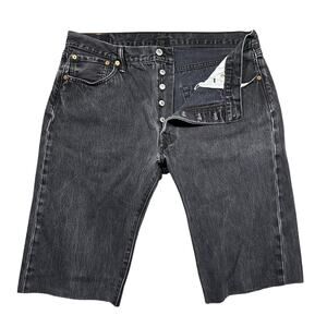 Levi’s 501 Button Fly Cut Off Black Denim Jean Shorts 36W